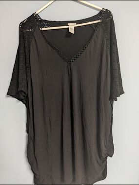 Dotti Black V-Neck Crochet Sleeve Swim Cover Up